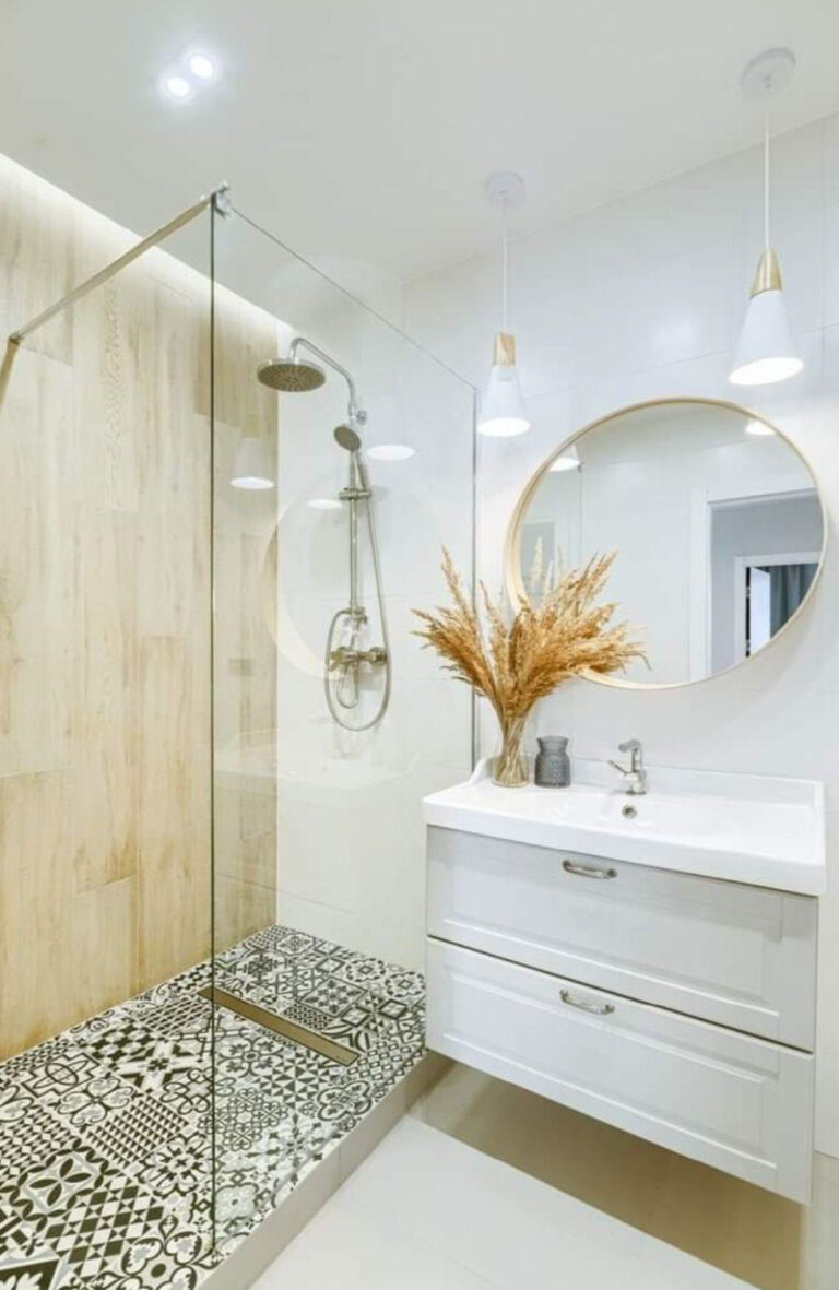 łazienka-modern-classic-patchworkowe-płytki-drewno-ikea
